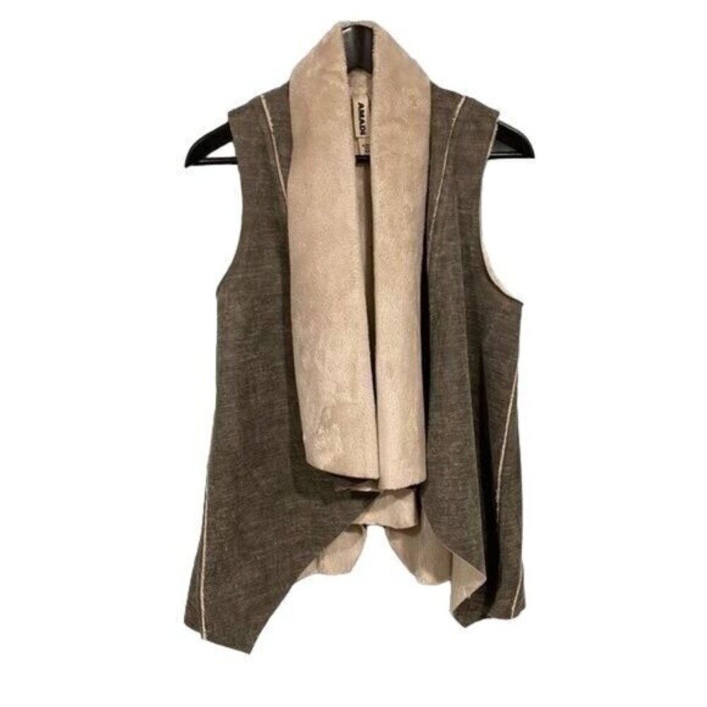 Amadi Faux Shearling Drape Front Open Vest Size XS